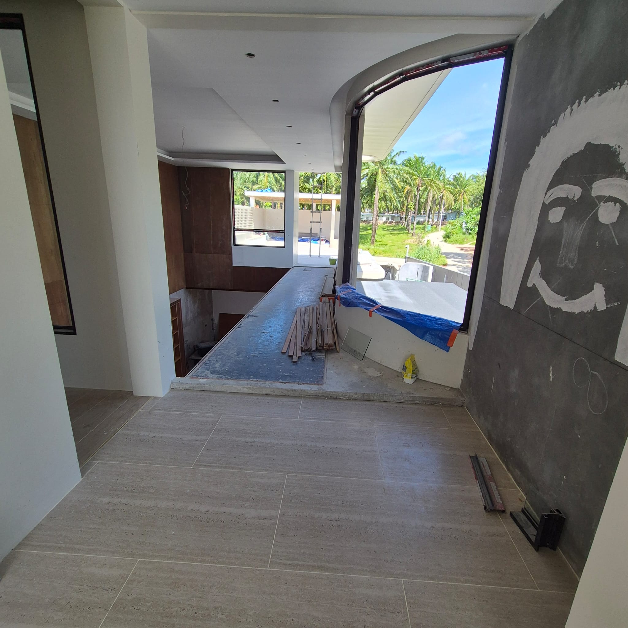 Main bedroom floor and feature wall