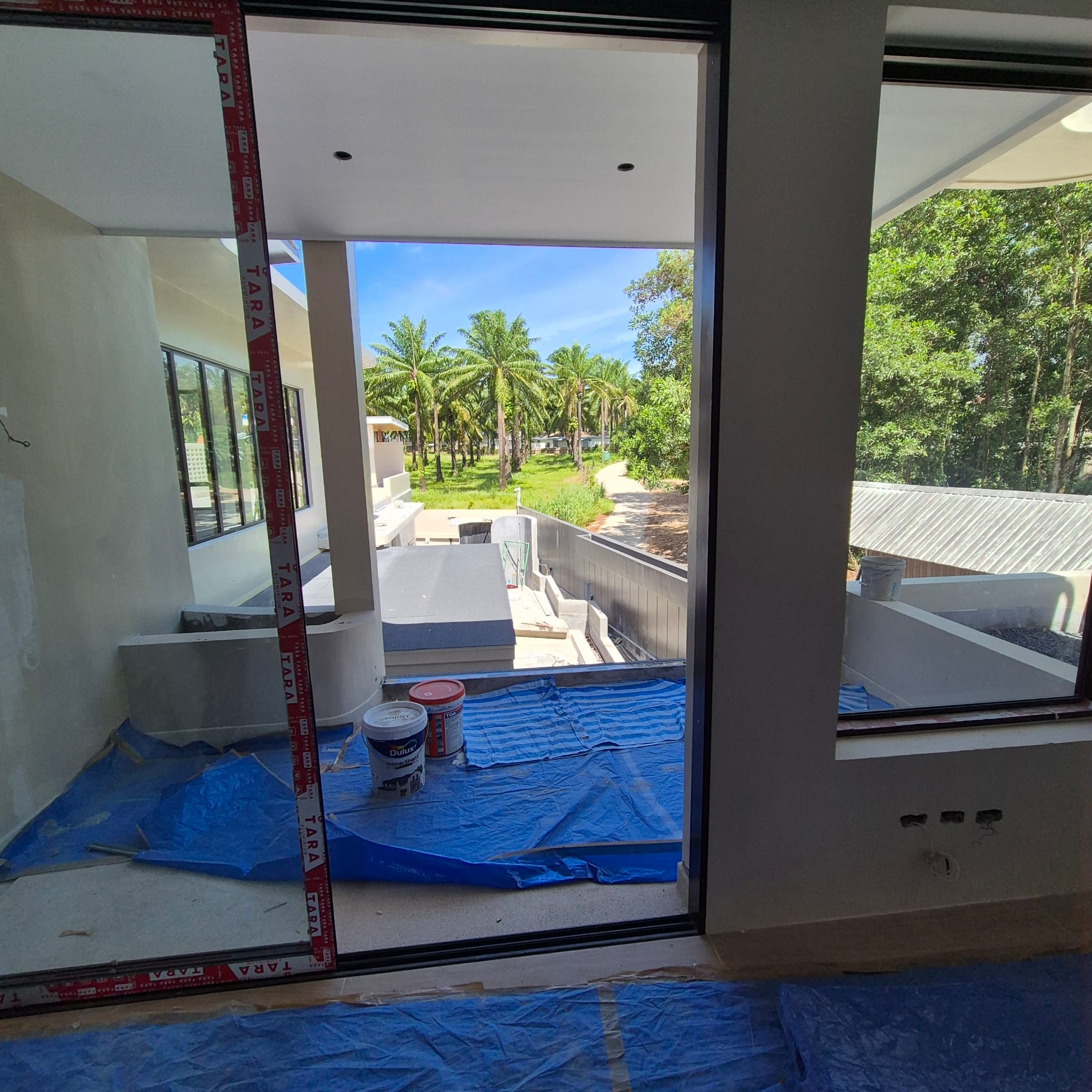 Bedroom balcony doors and pool view