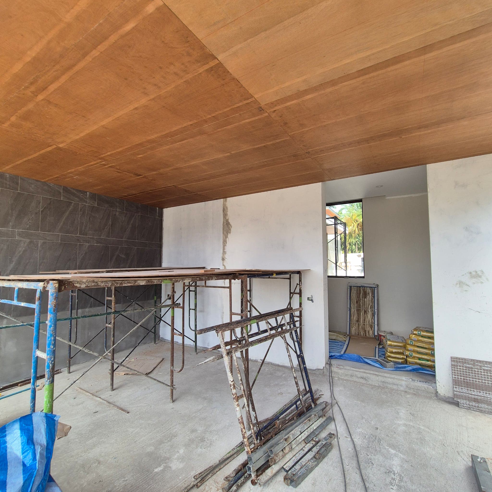 Timber ceiling over the living area