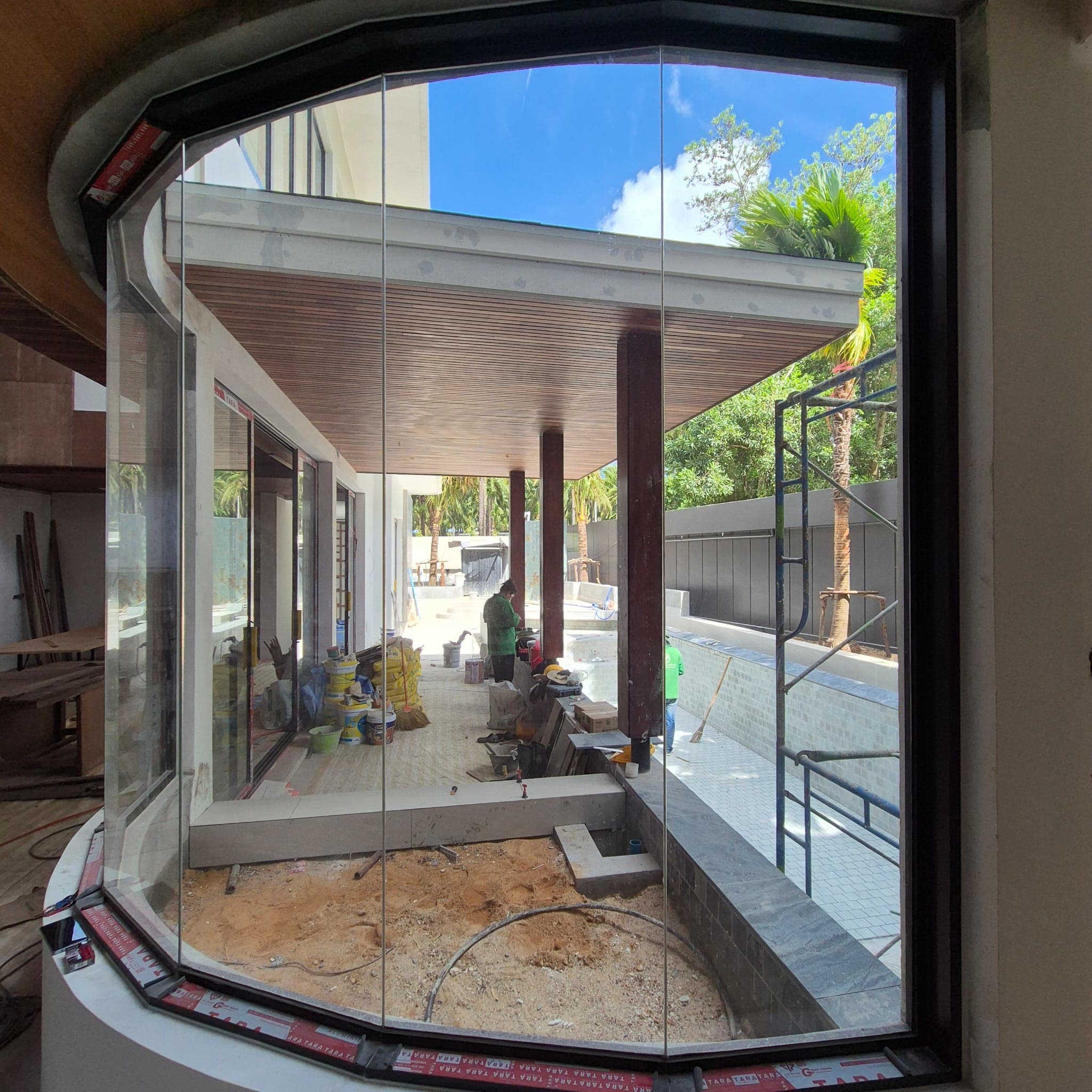 Curved glazing onto the pool courtyard