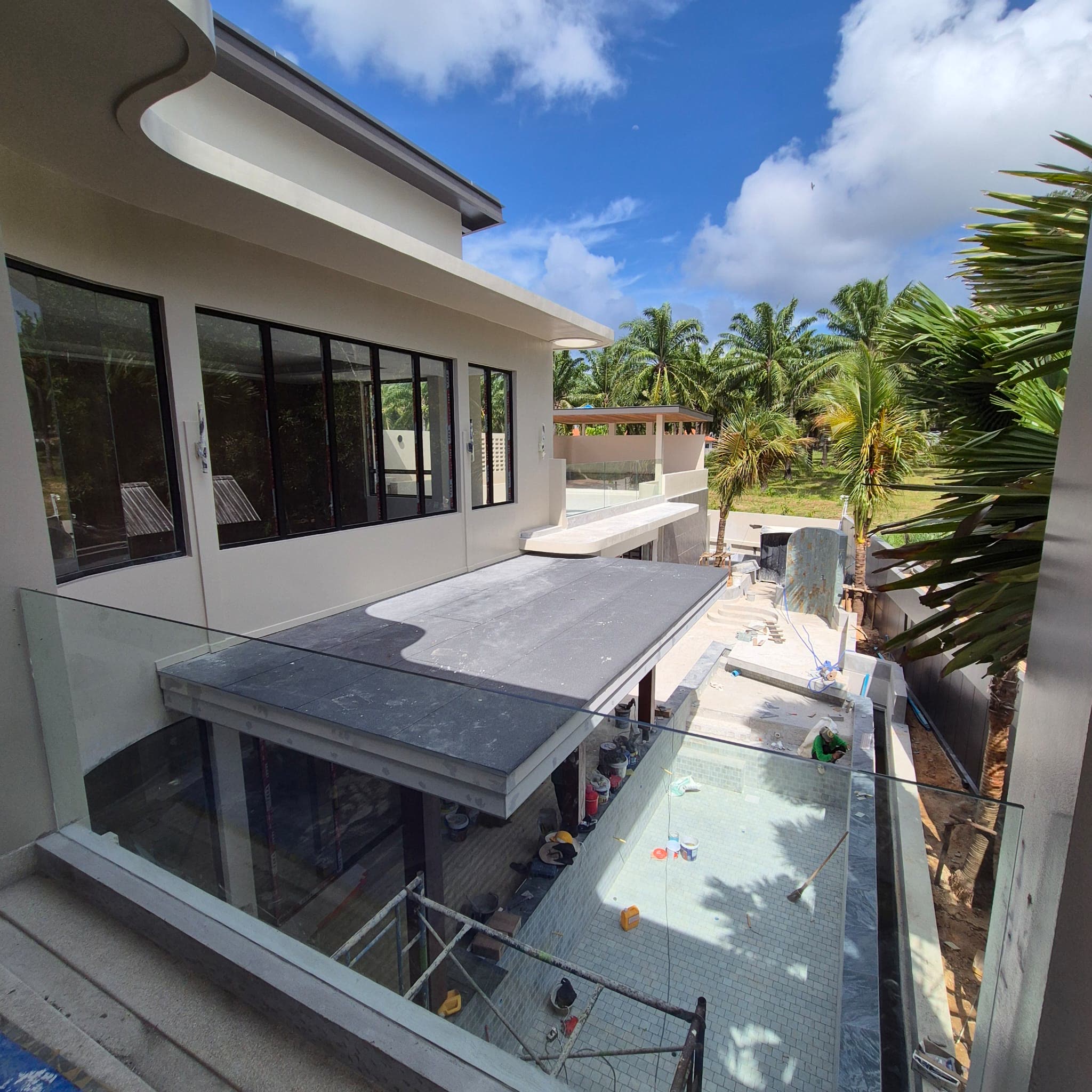 View over the pool from the upper level