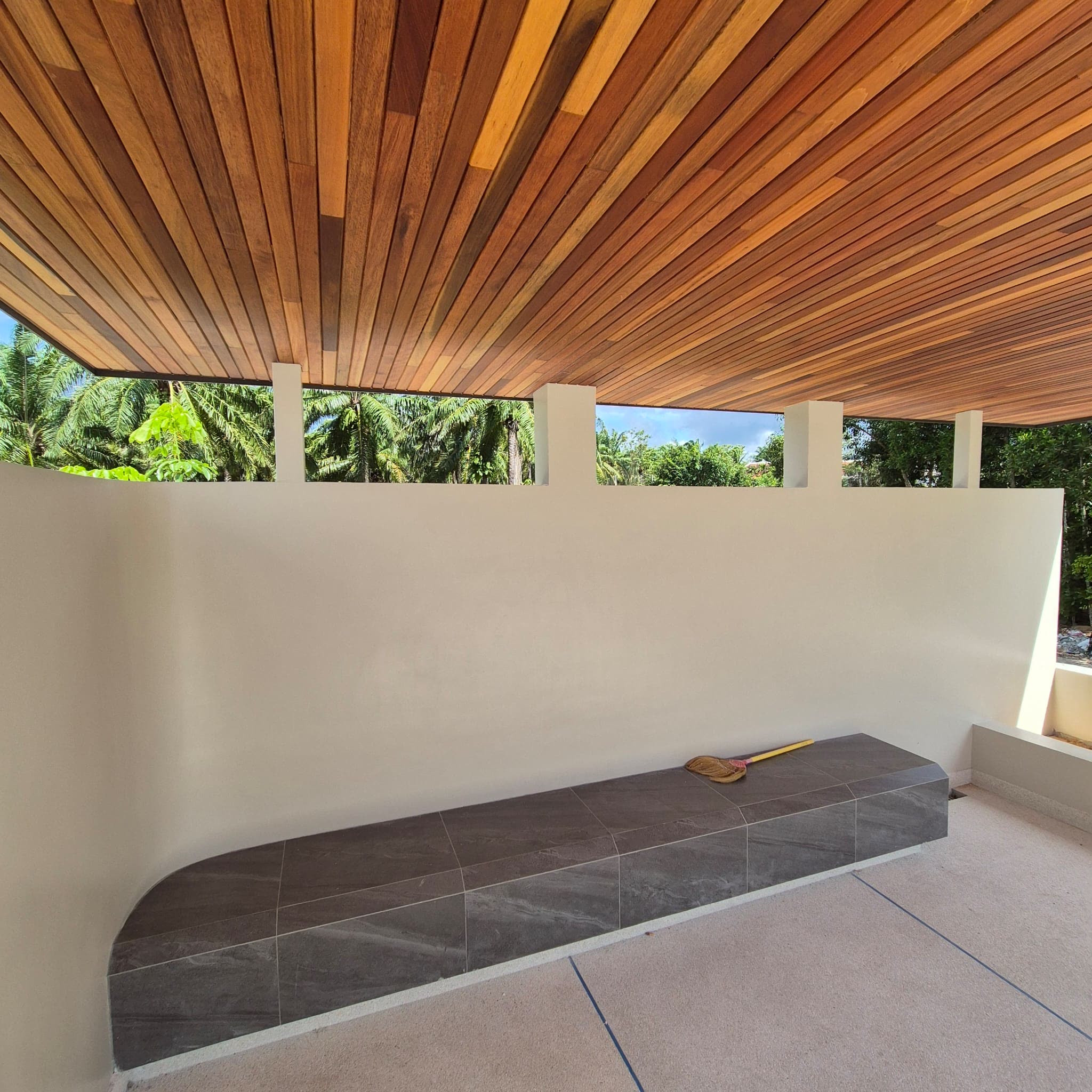 Sala timber slat ceiling and built-in bench
